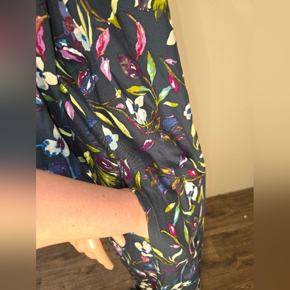 J. Jill Size 2x Watercolor Floral Midi Dress Blue Purple 3/4 Sleeves Pockets - Picture 8 of 9